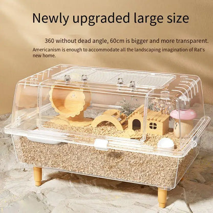 60cm Acrylic Hamster Cage Large Transparent Habitat for Syrian Hamster & Mice Spacious Villa-Style Chew-Proof Enclosure