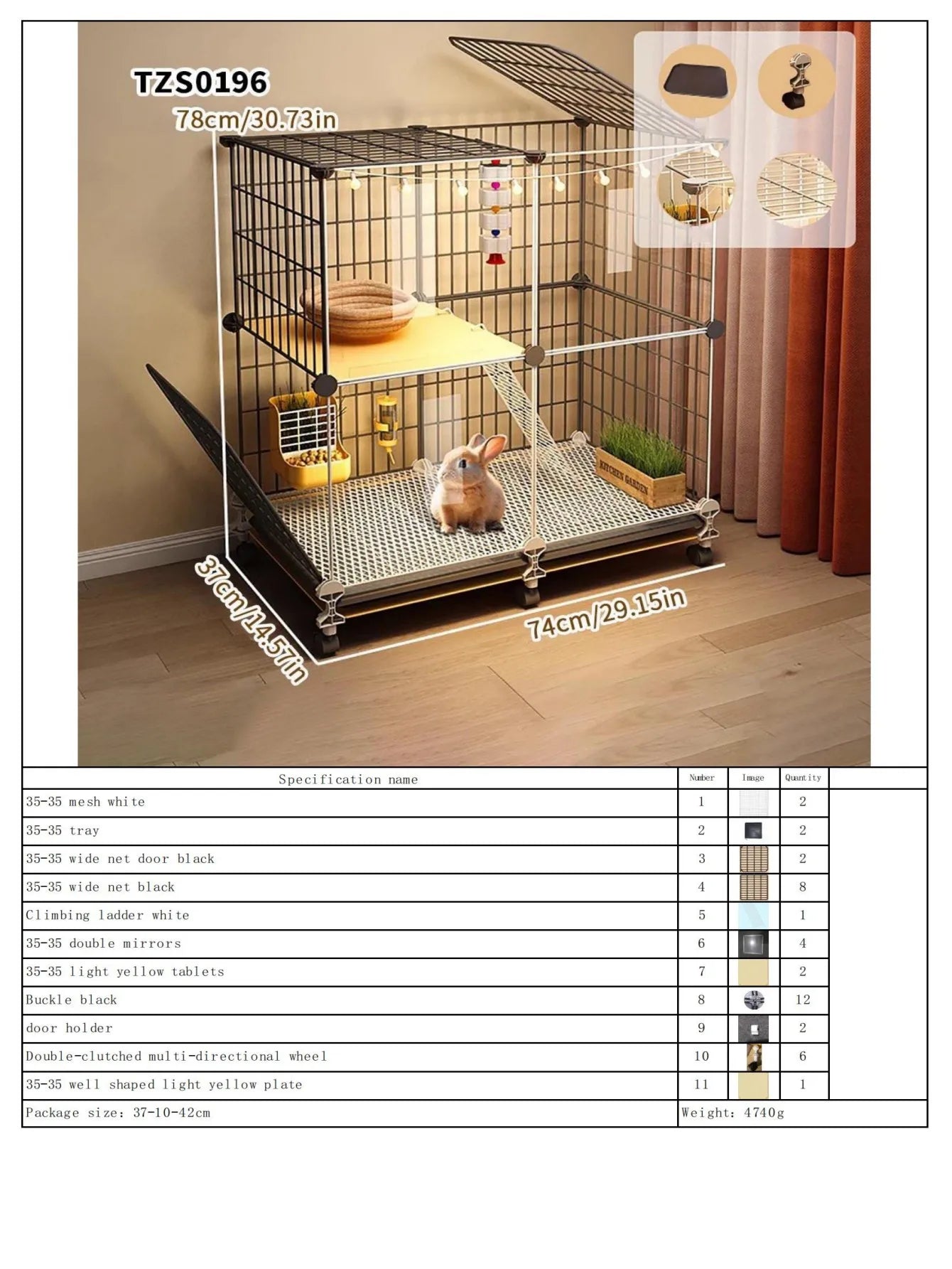 Rabbit Cage with Large Space for Home Use, Large Villa-Style Rabbit Nest with Toilet