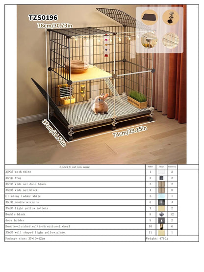 Rabbit Cage with Large Space for Home Use, Large Villa-Style Rabbit Nest with Toilet