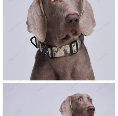 Tactical Dog Collar Adjustable Military Training Nylon Dog Collar with Control Handle and Heavy Metal Buckles for Large Dogs