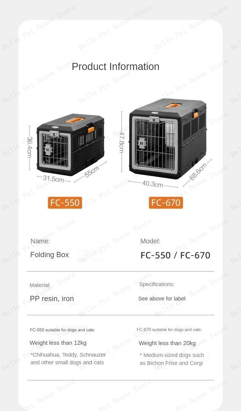 Portable foldable dog cage Oversized breathable pet airline box Car pet cage for traveling Multi-function foldable pet cage