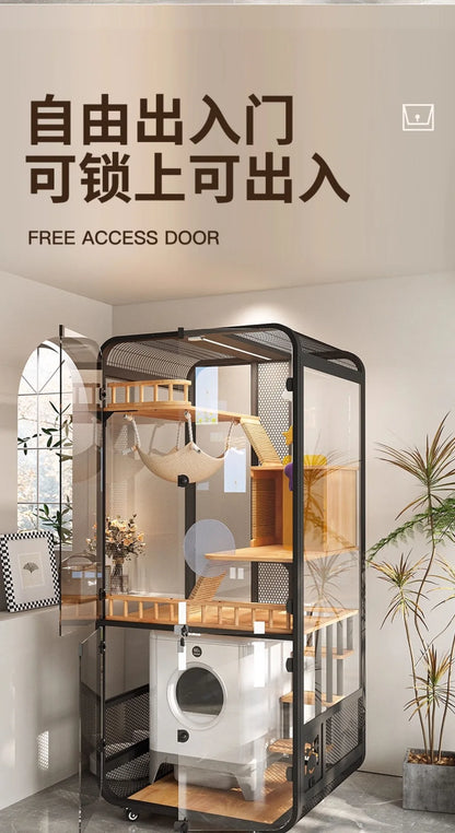 Cat villa solid wood panoramic glass luxury large space cabinet cage can put smart toilet three-story nest house for home use