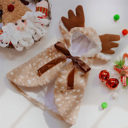 Christmas Pet Costume Dog Cat Clothes Reindeer Cape Hooded Outfit Warm Soft Festive Holiday Party Dress Up Accessories Small Pet