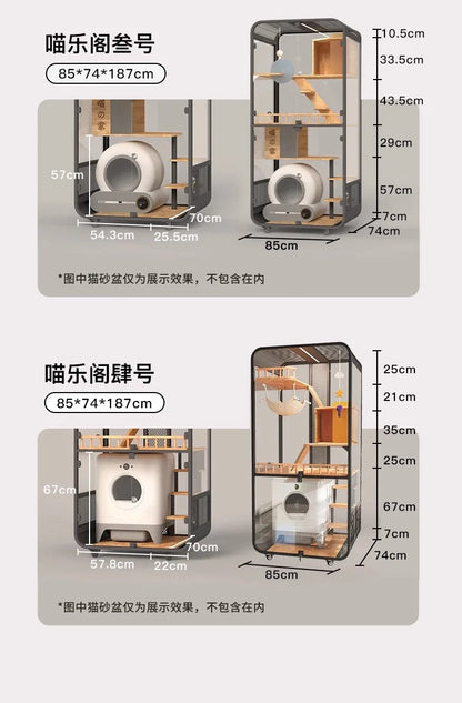 Cat villa solid wood panoramic glass luxury large space cabinet cage can put smart toilet three-story nest house for home use