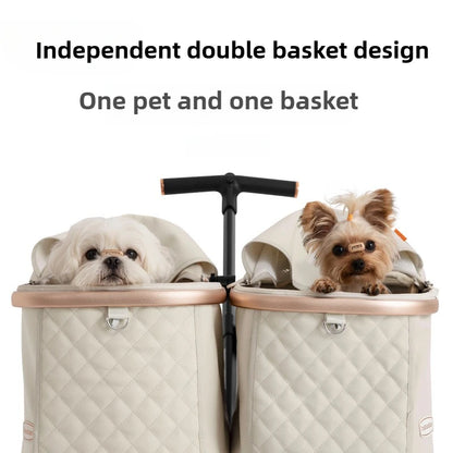 Cute Foldable Cat Stroller for 2 Cats 4 Wheels Outdoor Dual Cat Stroller Bag Detachable Dog Trolley Carrier Luxury Pet Products