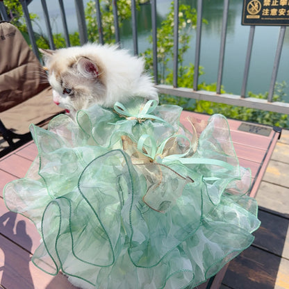 Summer Luxury Pink Green Puppy Dog Cats Clothing Chihuahua Handmade Lace Sling Princess Dresses For Small Medium Dog Pet Clothes