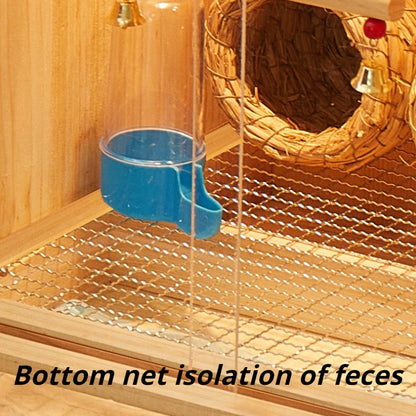 Wooden Bird Cage with Drawers Breathable Young Birds Nest with Base Net Parrot Quail Breeding Box Bird Interior Aviary House
