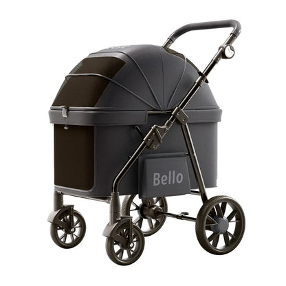 Bello YA03 Extra Large Space Pet Stroller Foldable Dog Cat Carrier Heavy Duty 60lbs Family Outdoor Travel Push Cart