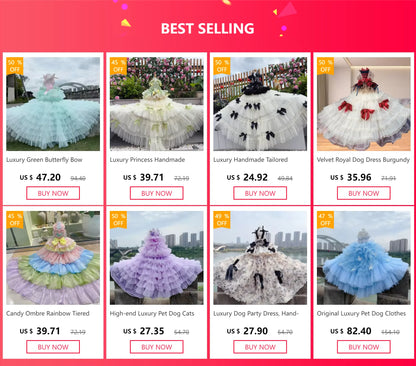 Summer Luxury Pink Green Puppy Dog Cats Clothing Chihuahua Handmade Lace Sling Princess Dresses For Small Medium Dog Pet Clothes