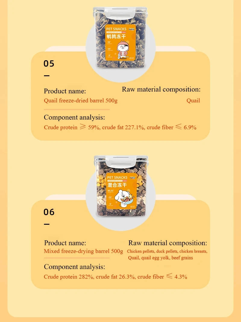 Pet freeze-dried meat snacks chicken beef duck quail chicken small breast 500g dog cat snacks