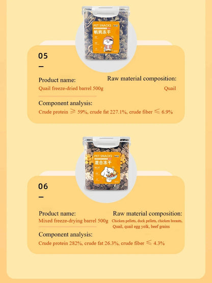 Pet freeze-dried meat snacks chicken beef duck quail chicken small breast 500g dog cat snacks