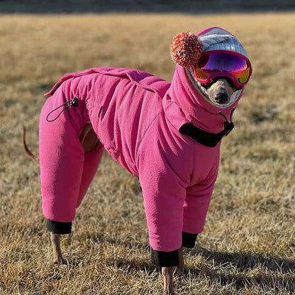 Winter Warm Rose Pink Coat for Female Italian Greyhound Waterproof Windproof High-Neck Jacket for Whippet in Cold Weather