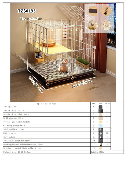 Rabbit Cage with Large Space for Home Use, Large Villa-Style Rabbit Nest with Toilet
