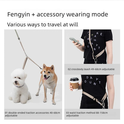 Multi-Functional Dog Leash Anti-Burst Shock Absorption Hands-Free Waist Shoulder Strap Adjustable 114-143cm for 40kg