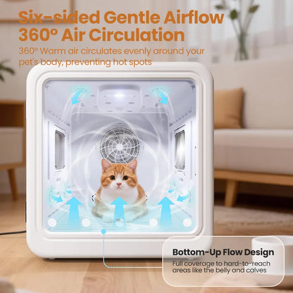 ROJECO 70L Smart Pet Dryer Box Automatic Temperature Control 360° Drying Ultra Quiet Pet Hair Grooming For Dog Cat Dryer 4 Speed