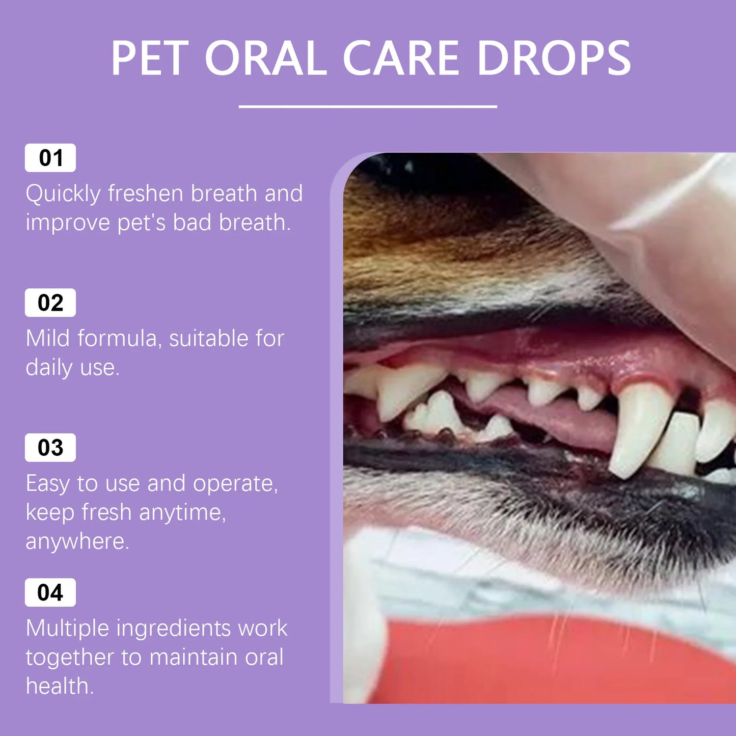 YEGBONG Pet Oral Care Drops Dog Cat Fresh Breath Tartar Remover Mild Formula Food Supplement Easy Use Home Pet Oral Hygiene