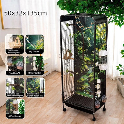 Metal Bird Cage Large Wheeled Transparent Cabinet-type Parrot Cage Interior Budgerigar Cockatiel Nest with Drawer Bird House