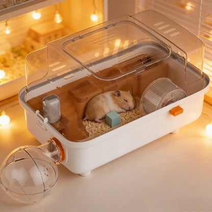 Acrylic Transparent Panoramic Hamster Cage Luxury Villa Hideout House Large Habitat Playpen for Small Pet Syrian Dwarf Hamster