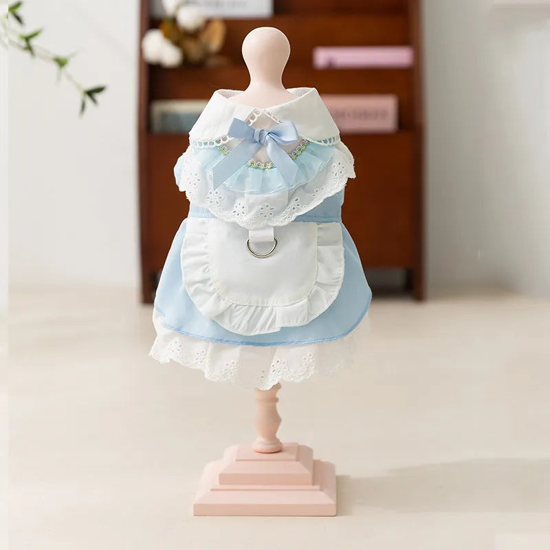 Blue Maid Skirt Kitten Dress Thin Breathable Pet British Short Silver Summer Clothes Cat Dress