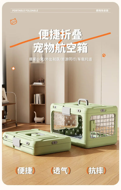 Pet supplies Portable pet air bag folding Dog suitcase out car carrying large capacity cat checked transparent box