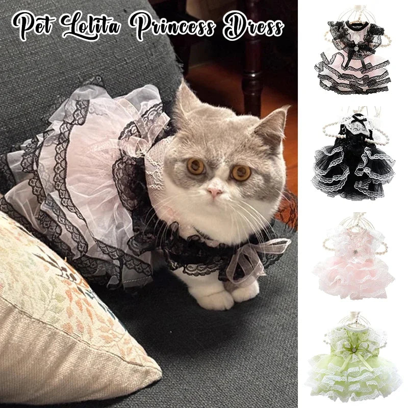 Cat Princess Dresses Dog Lace Mesh Dress Spring/Summer Thin Clothes for Small Dogs Cats Pets Sweet Clothing