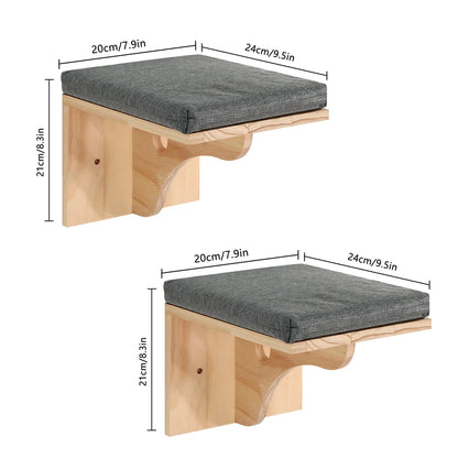 Contoured cat rack and wall mounted cat step with cushions wall mounted cat furniture for sleeping, playing, climbing