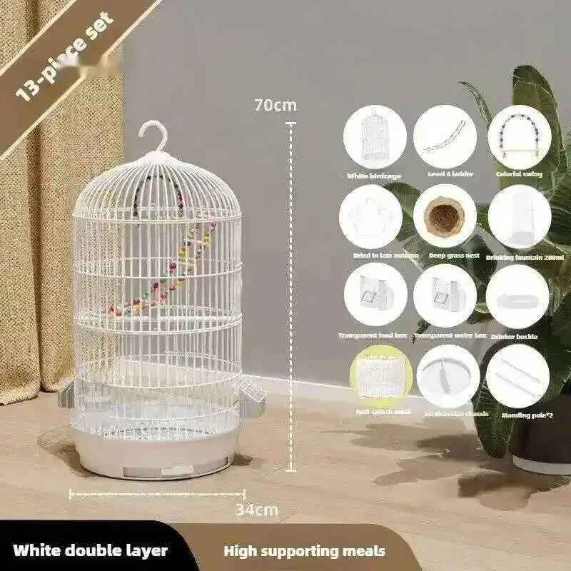 Wrought Retro Household Bird Nordic Round Iron Metal Parrot Cage Large Size Luxury Bird Villa Creative White Parrot House L