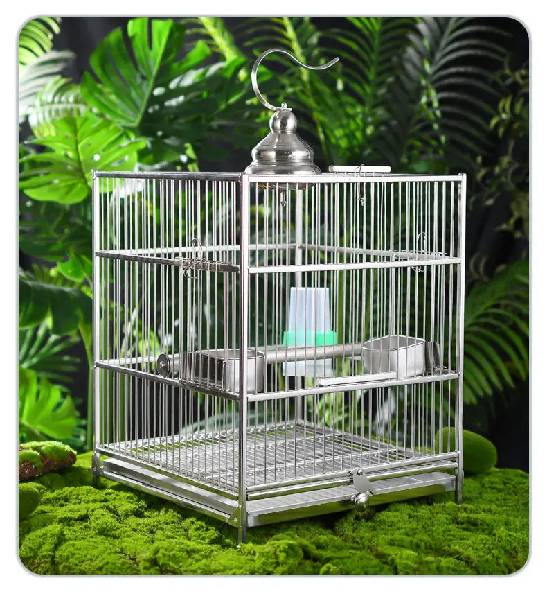 Large Square Stainless Steel Bird Cage for Myna Starling Parrot Villa Metal Cage