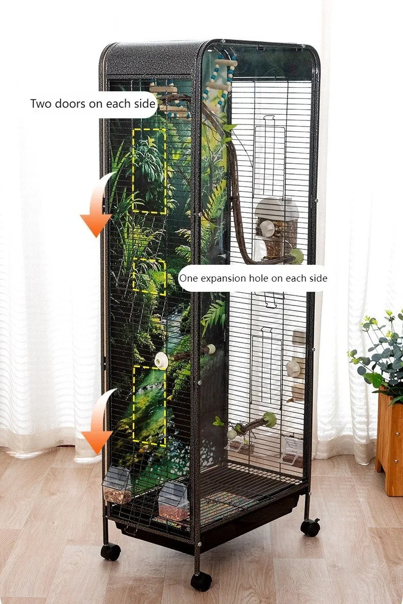 Metal Bird Cage Large Wheeled Transparent Cabinet-type Parrot Cage Interior Budgerigar Cockatiel Nest with Drawer Bird House