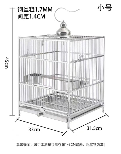 Large Square Stainless Steel Bird Cage for Myna Starling Parrot Villa Metal Cage
