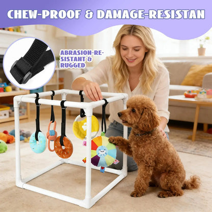 Puppy Gym Assembly Frame Training Tool with 5 Toys Dog Playground Equipment for Training Teething Calming Indoor Floor Play