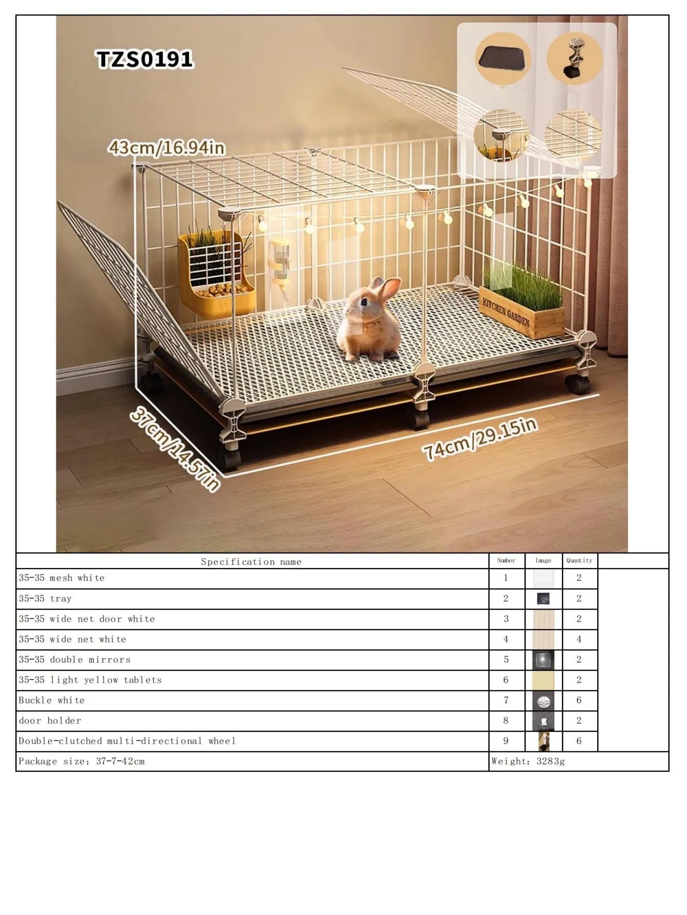 Rabbit Cage with Large Space for Home Use, Large Villa-Style Rabbit Nest with Toilet