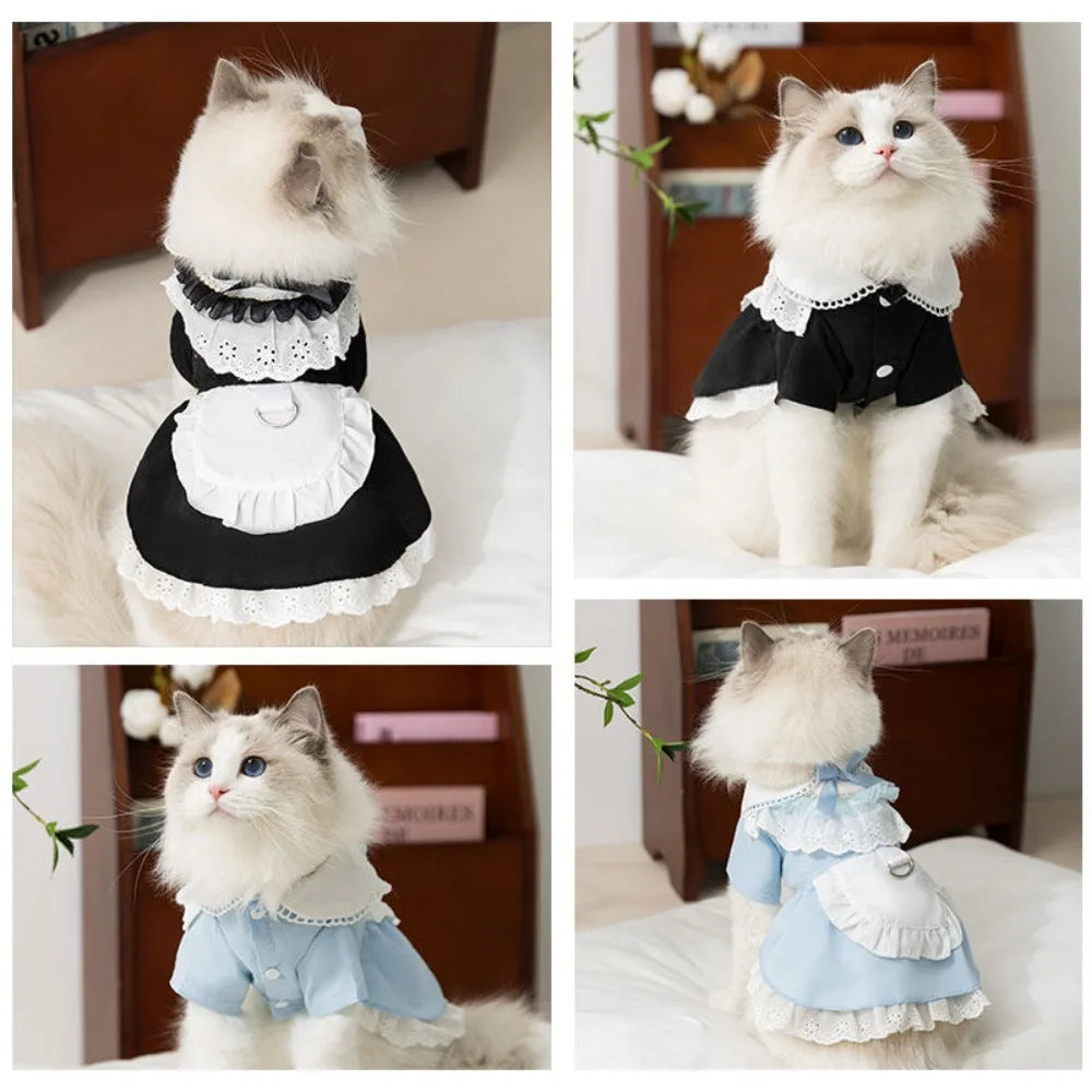 Blue Maid Skirt Kitten Dress Thin Breathable Pet British Short Silver Summer Clothes Cat Dress