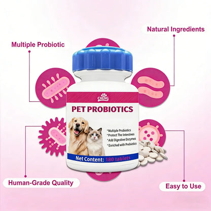 180 Chewable Probiotic Tablets for Dogs & Cats, Pet Health Nutrition Supplement for Gut Flora Balance & Strong Immunity Support