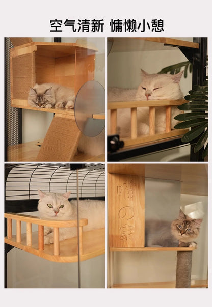 Cat villa solid wood panoramic glass luxury large space cabinet cage can put smart toilet three-story nest house for home use