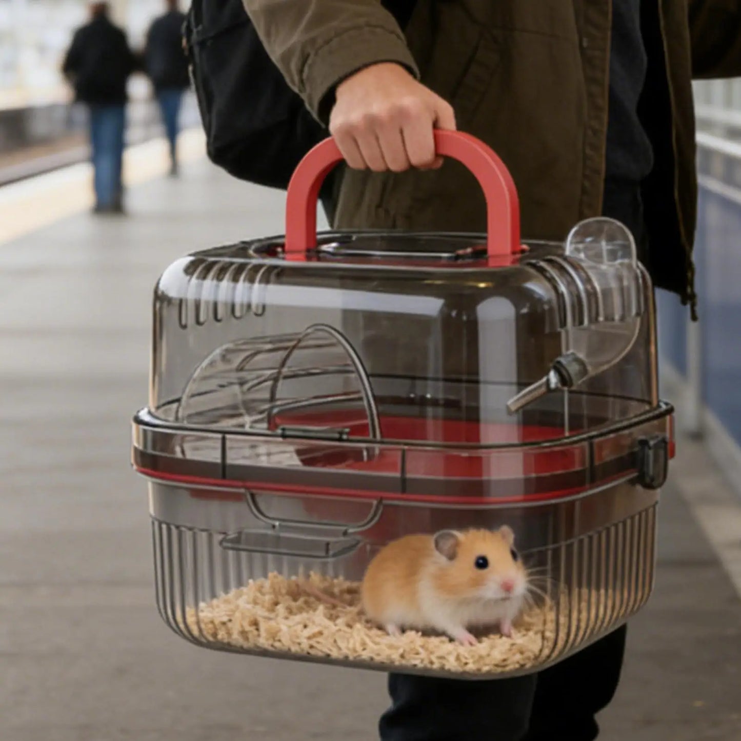 Hamster Travel Carrier Double-Layer Breathable Case Small Hamster Cage With Handle For Guinea Bunny Mice Dwarf Chinchillas