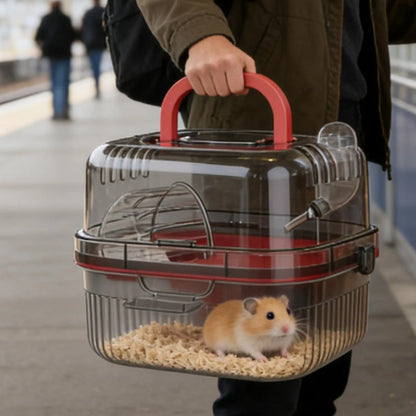 Hamster Travel Carrier Double-Layer Breathable Case Small Hamster Cage With Handle For Guinea Bunny Mice Dwarf Chinchillas