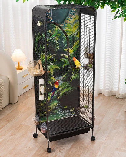 Metal Bird Cage Large Wheeled Transparent Cabinet-type Parrot Cage Interior Budgerigar Cockatiel Nest with Drawer Bird House