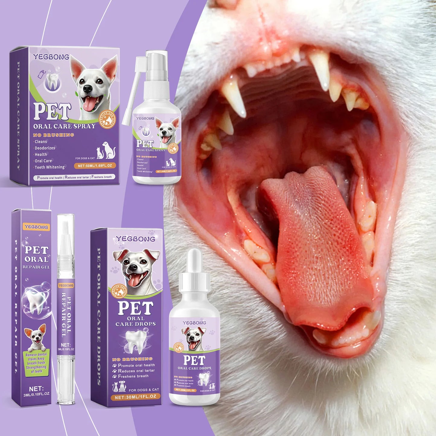 YEGBONG Pet Oral Care Drops Dog Cat Fresh Breath Tartar Remover Mild Formula Food Supplement Easy Use Home Pet Oral Hygiene