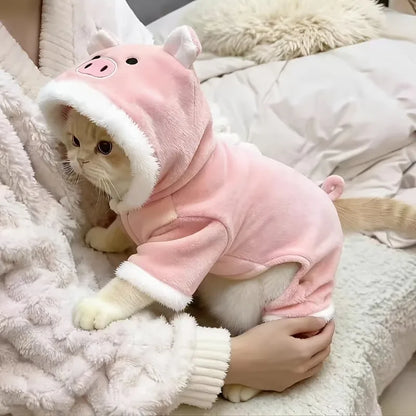 New cat Clothes   Cute Pig Design   Thickened Autumn and Winter Outfit  Four-legged Jumpsuit Warm Pet Clothing for Small Pets