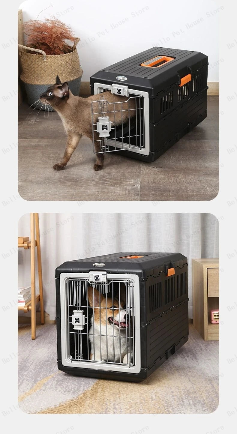 Portable foldable dog cage Oversized breathable pet airline box Car pet cage for traveling Multi-function foldable pet cage
