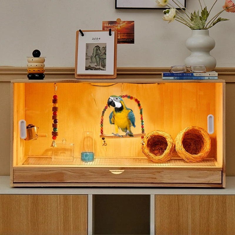 Wooden Bird Cage Parrot Pigeon Birds House with Drawers Ventilate Large Space Bird Nests Home Birds Breeding Box Aviary Pigeon