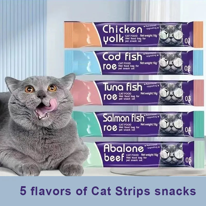 High quality  Mixed Flavor 30 Strips Cat Strips Young Cat Wet Food Pack Nutrition Abalone Tuna Chicken Formula Cat Liquid Snacks