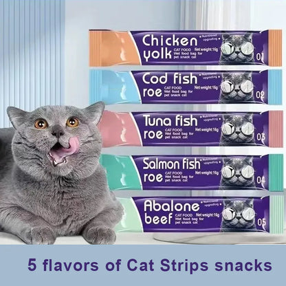 High quality  Mixed Flavor 30 Strips Cat Strips Young Cat Wet Food Pack Nutrition Abalone Tuna Chicken Formula Cat Liquid Snacks