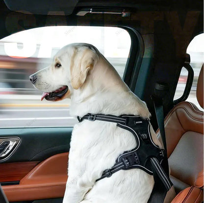 Dog Harness for Large Dogs Heavy Duty No Pull Service Dog Vest with Dog Seat Belt Reflective Adjustable Pet Harnes
