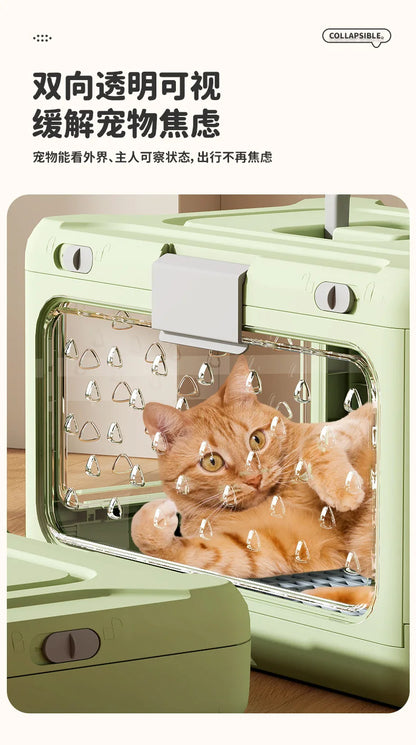 Pet supplies Portable pet air bag folding Dog suitcase out car carrying large capacity cat checked transparent box