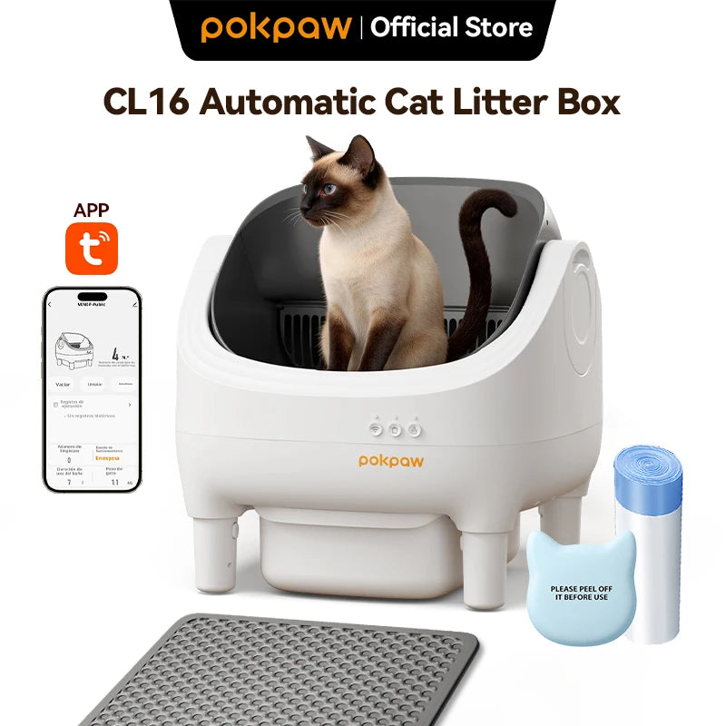 Pokpaw CL16 Smart Cat Litter Box with App Control 76L Self-cleaning Automatic Semi Enclosed Cat Litter Box Cat Toilet Supplies