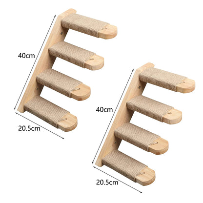 Cat Climbing Stairs Wall Mounted Steps Made of Wood and Sisal Rope Scratching Ladder Pet Furniture for Indoor Cats Playing Sleep