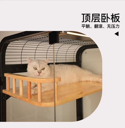 Cat villa solid wood panoramic glass luxury large space cabinet cage can put smart toilet three-story nest house for home use