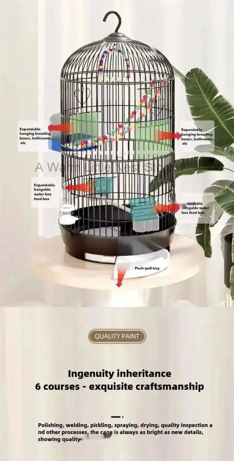 Wrought Retro Household Bird Nordic Round Iron Metal Parrot Cage Large Size Luxury Bird Villa Creative White Parrot House L